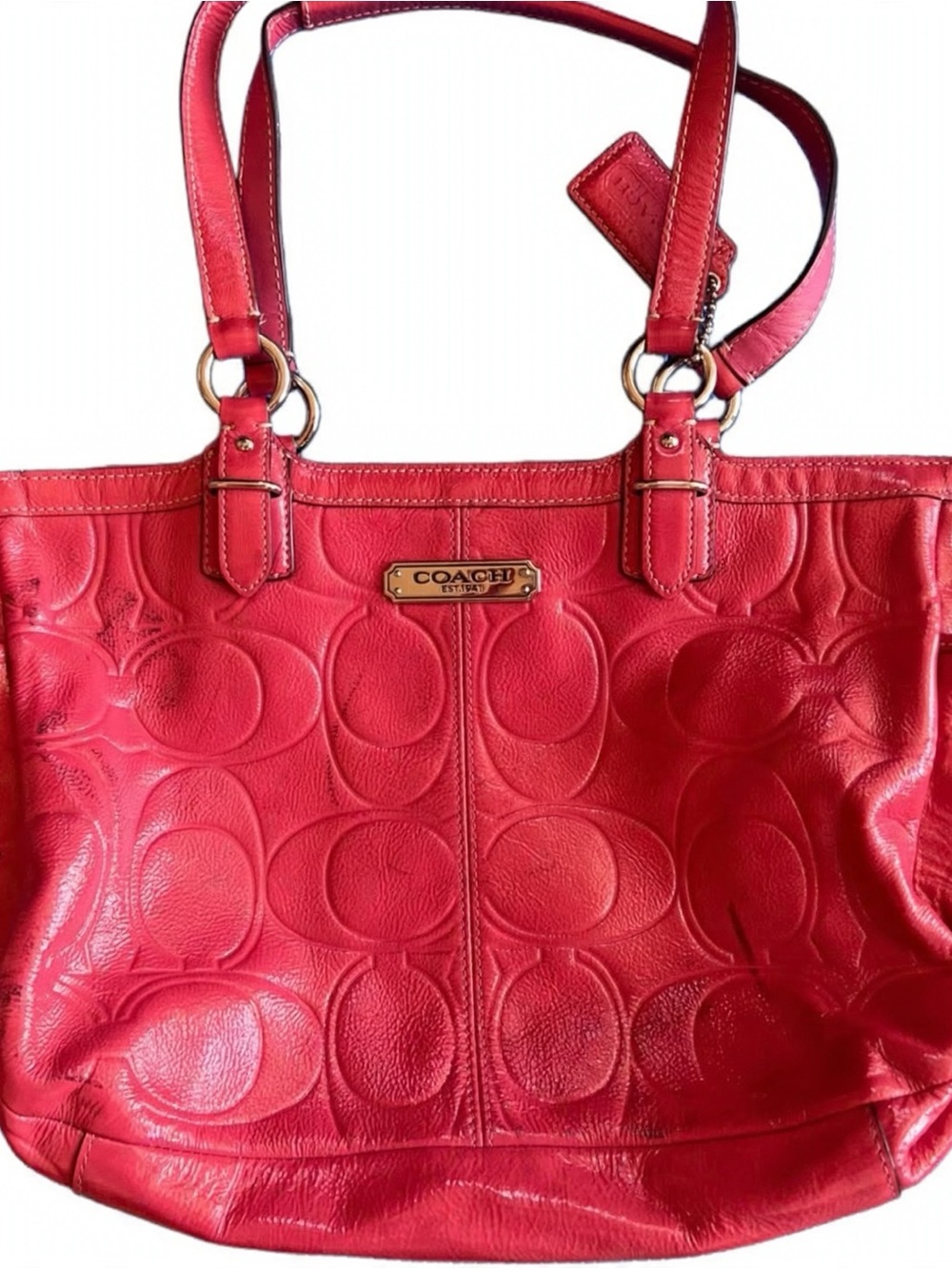 Coach Pink Embossed Leather Tote with Gold Hardware